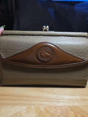 Dooney & Bourke Olive and Brown Leather Clasp Wallet